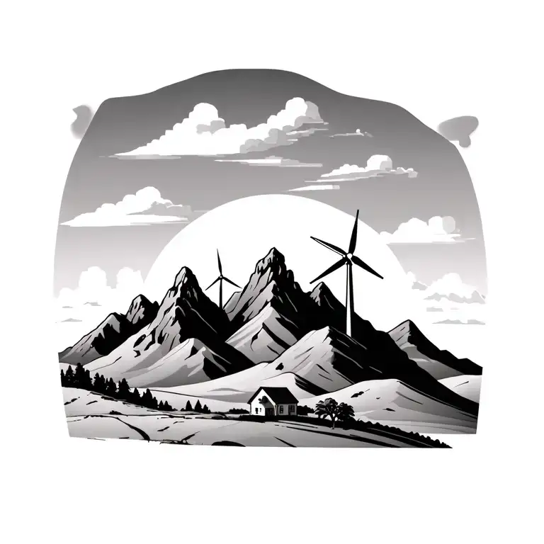 3 Traingles And Palm Spring Desert Mountains With Windmills In The Mountains