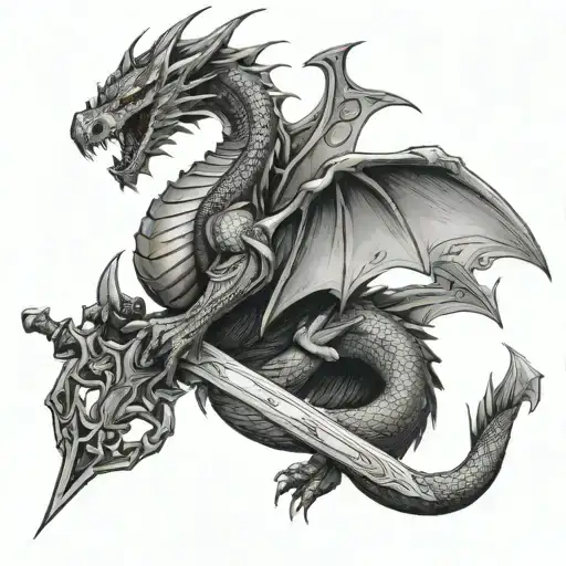 A Dragon With A Sword On His Shoulder
