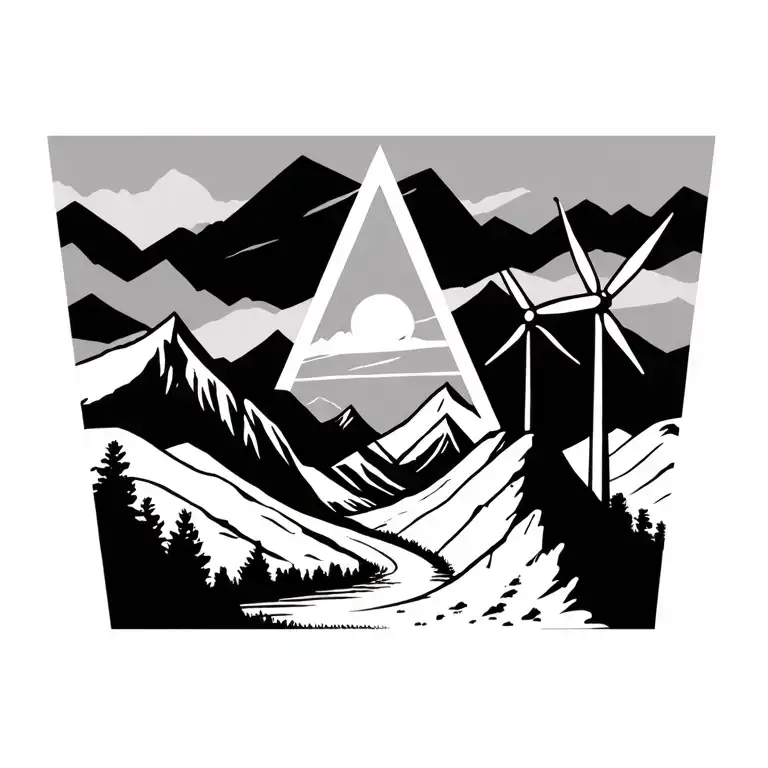 3 Traingles And Palm Spring Desert Mountains With Windmills In The Mountains