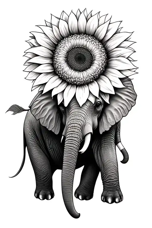 Elephant With Sunflower No Colors