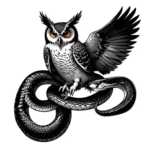 Owl And Snake Fighting Each Other
