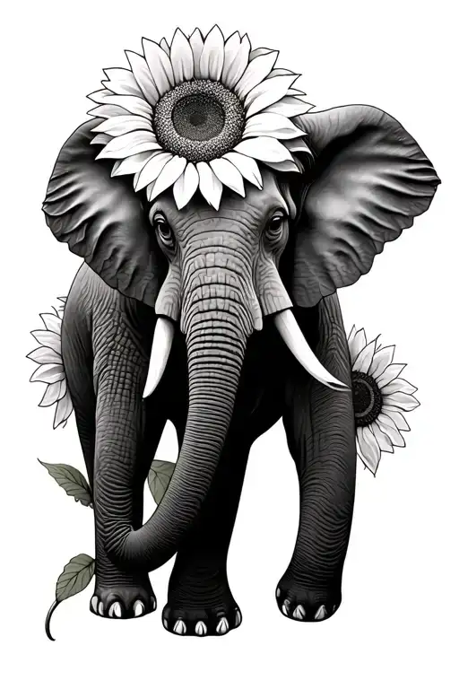 Elephant With Sunflower No Colors