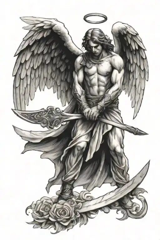 Angel Holding A Sword Emerging