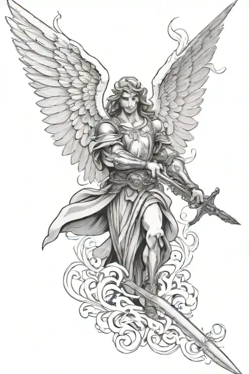 Angel Holding A Sword Emerging Victoriously