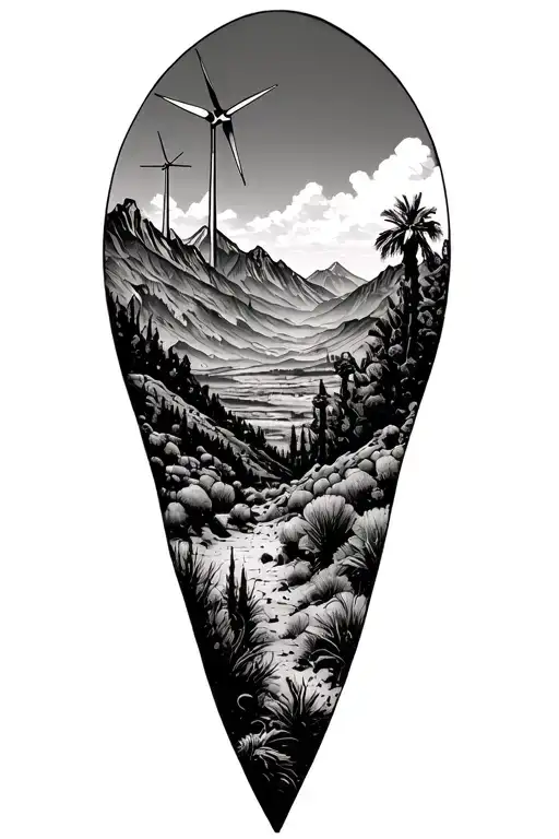 Upside Down Traingles And Palm Spring Desert Mountains With Windmills In The Mountains