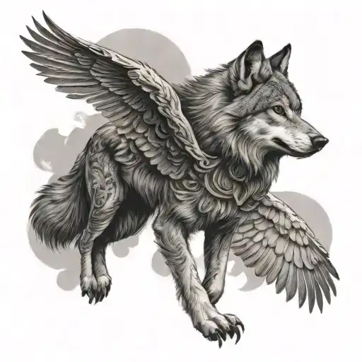 Wolf And Owl Flying