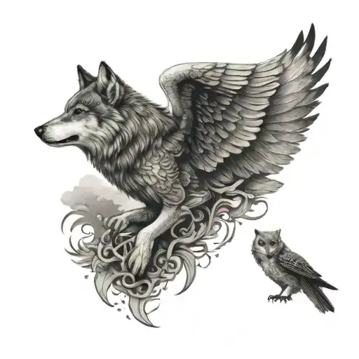Wolf And Owl Flying Together