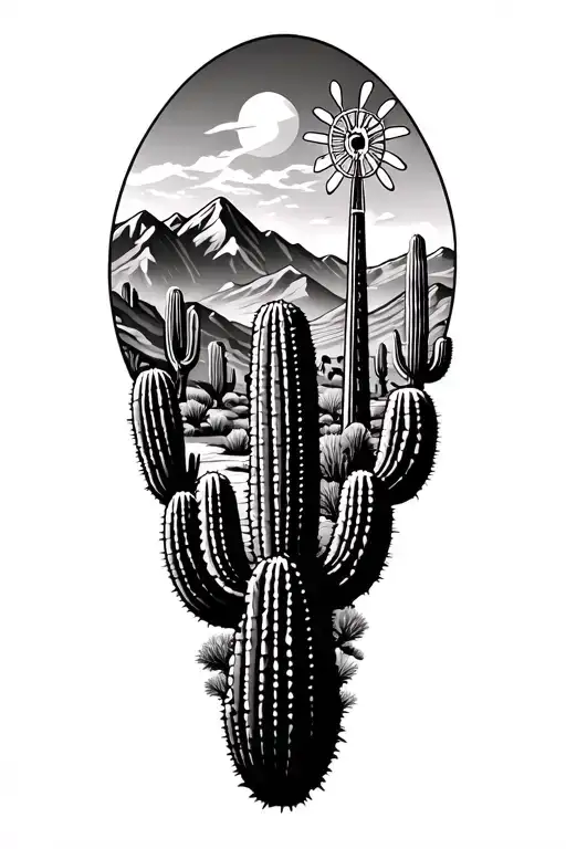 Palm Spring Desert Mountains With Windmills In The Mountains And Cactus