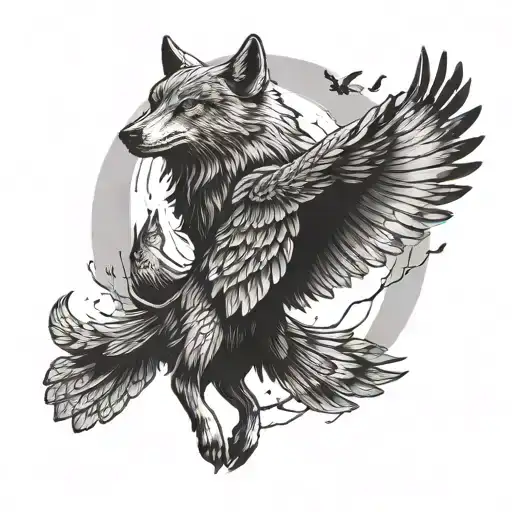 Wolf And Owl Flying Together Symbolizing Freedom