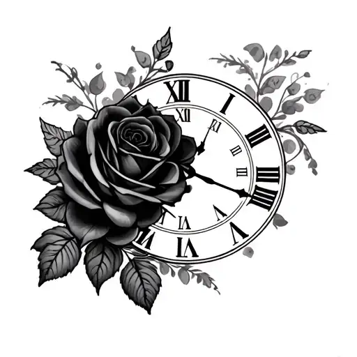Rest In Peace Grandma With Black Roses And Roman Numeral Clock