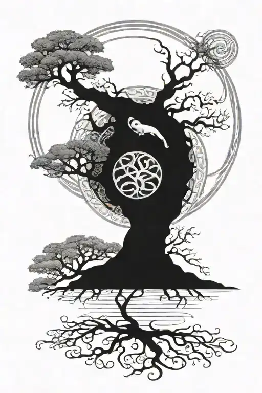 Tall Thin Tree Of Life With The Aries And Cancer Zodiac Symbols Intertwining