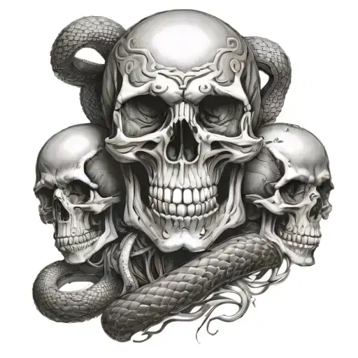 Skull And Ampulheta And Snake