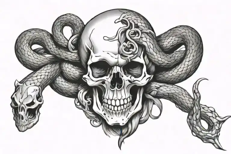 Skull And Ampulheta And Snake