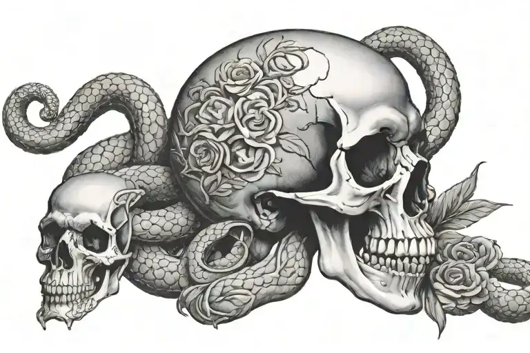 Skull And Ampulheta And Snake Memento Mori