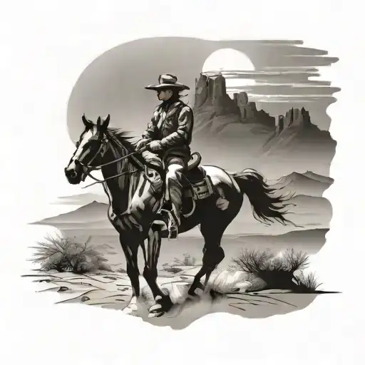 Cowboy Riding A Horse In Desert