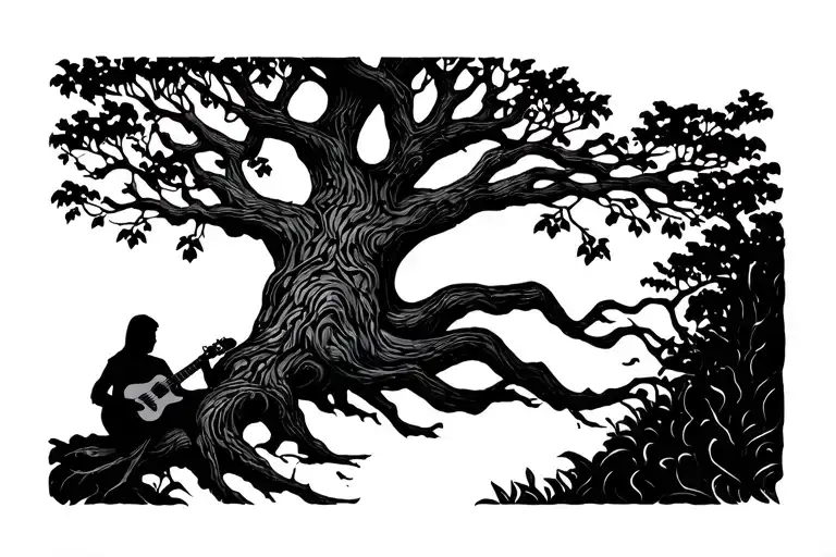 Tree Of Life With Someone Sat Under It Playing Guitar