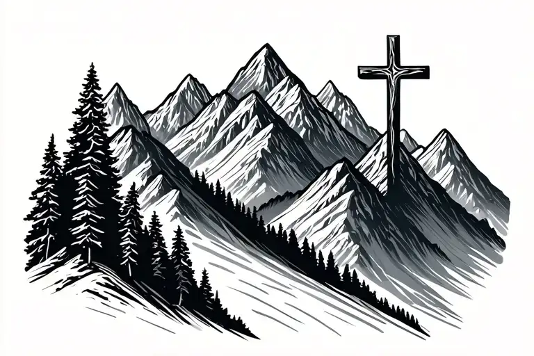 Mountains And Hiking And Christian Cross