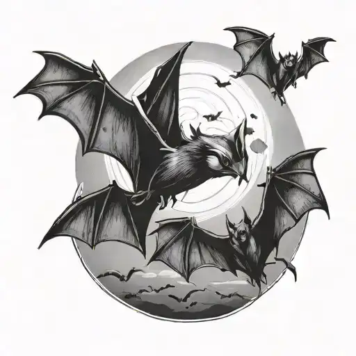 Bats Flying Towards The Sun