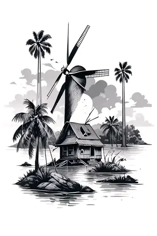 Add Windmills And Palm Trees