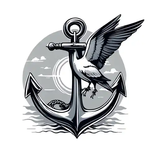 Anchor With A Swallow Bird Sitting