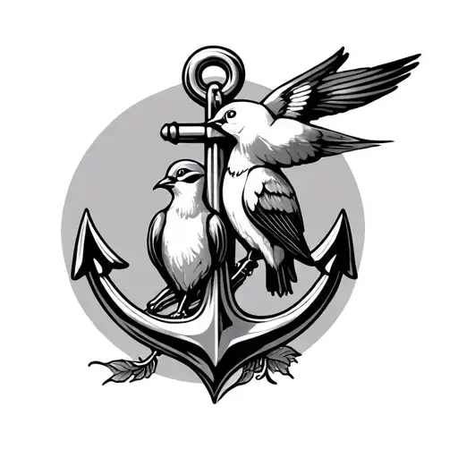 Anchor With A Swallow Bird Sitting Together