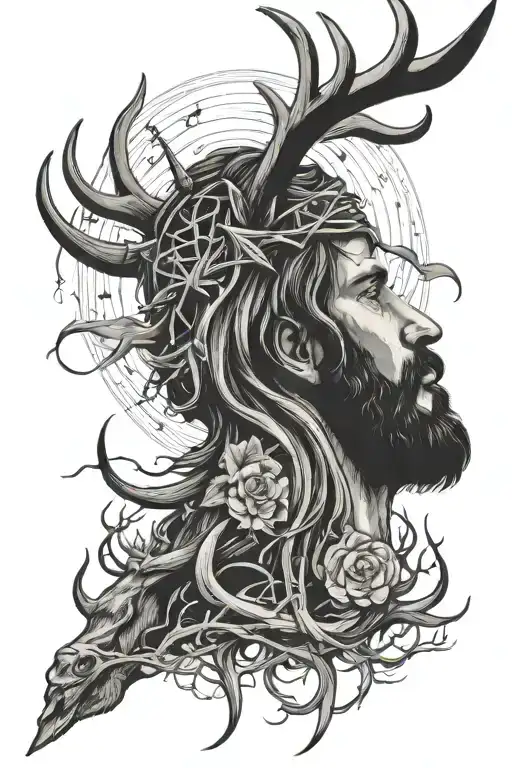 Fishing And Deer Antlers Surrounding Jesus