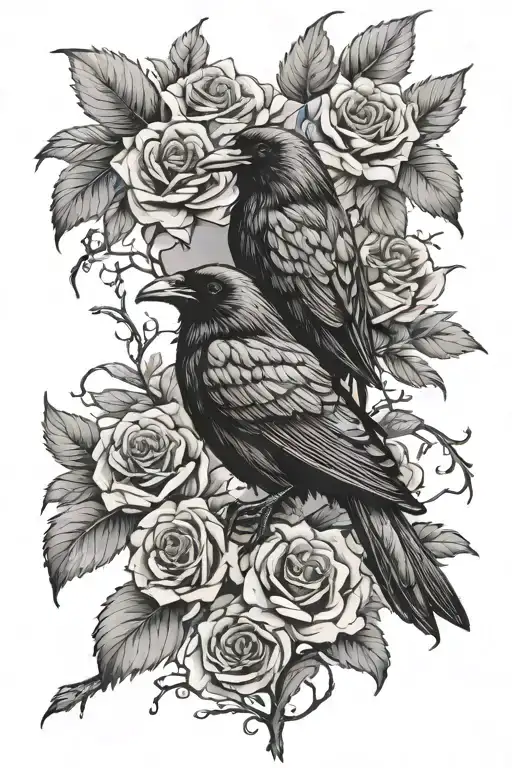 Raven Branches Roses