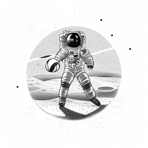 An Astronaut Playing Volleyball On The Moon