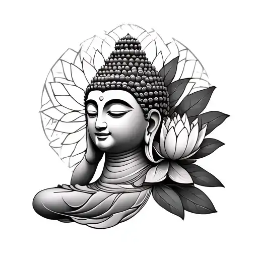 Skinny Buddha With A Lotus Flower And Geo Patern