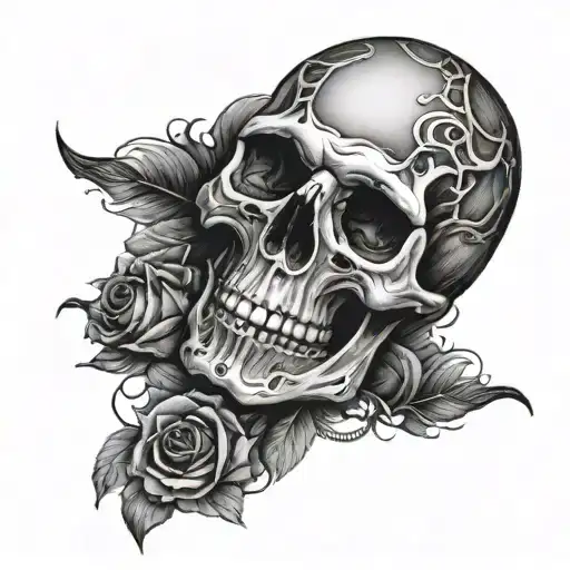 Detailed Skull Full Arm Sleeve Tattoo With Realistic Shading And Dark Atmospheric Background