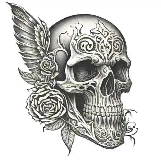 Detailed Skull Full Arm Sleeve Tattoo With Realistic Shading And Dark Atmospheric Background