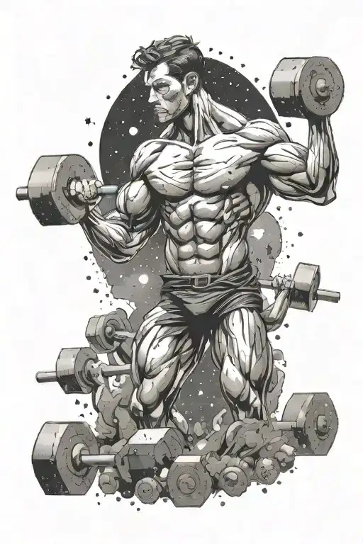 Muscular Figure Lifting Weights With A Galaxy Background