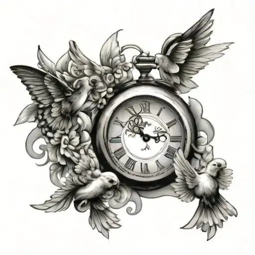 Clock And Doves With Butterfly's