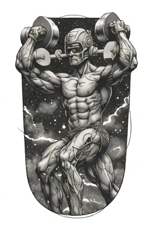 Muscular Figure Lifting Weights With A Galaxy Background