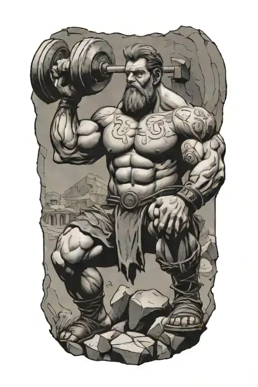 Roman Wrrior Lifting Weights Made Of Rock