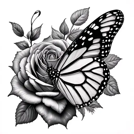 Rose And Monarch Butterfly Emerging