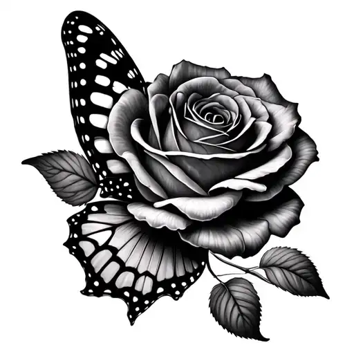 Monarch Butterfly And Rose