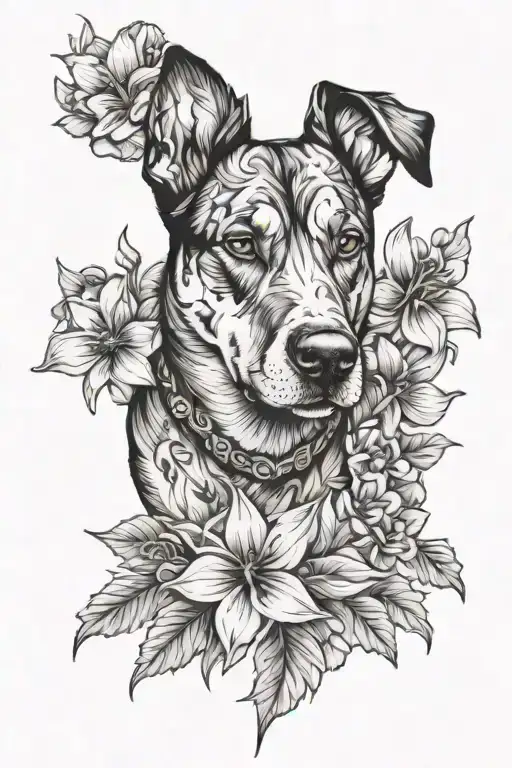 Dog And Flowers Blooming