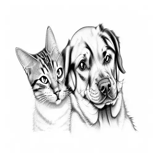 Dog And Cat Sitting Next To Eachother