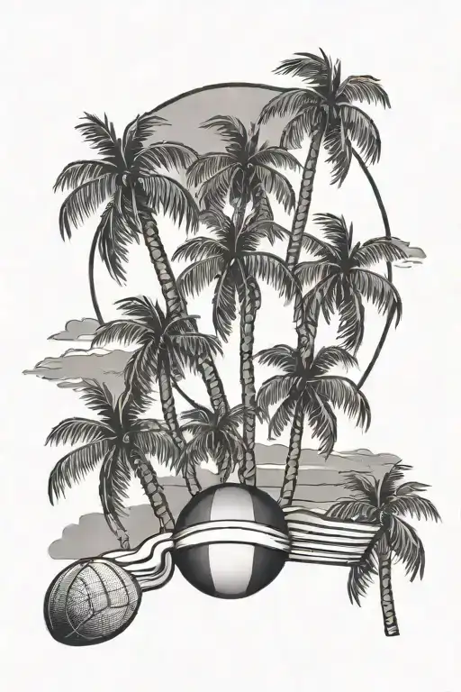 Palm Trees Beachvolleyball Sunset Sky