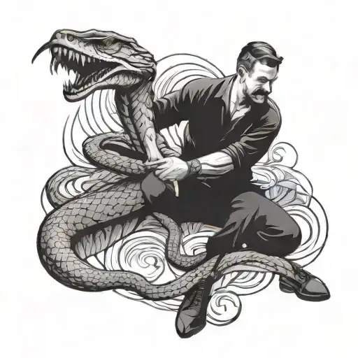 Man Stabbing A Snake