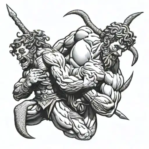 Hercules Stabbing A Snake Wrapped