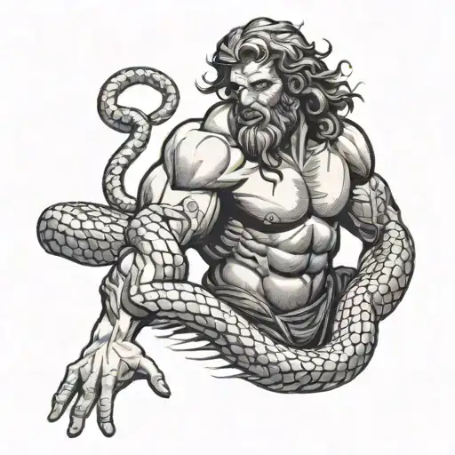Hercules Stabbing A Snake Wrapped Loosely