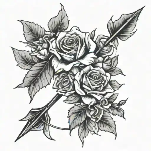 Straight Arrow With Roses And Honeysuckles Flowers