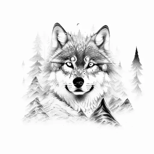 A Mystical Forest With Hidden Dog Footprints And A Lone Wolf Watching Over