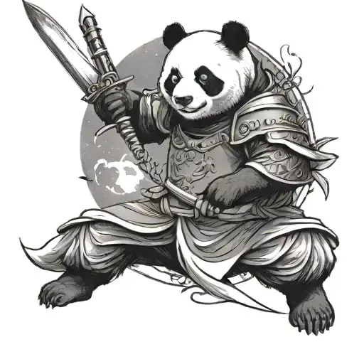 A Panda Wielding A Sword Under The Moonlight