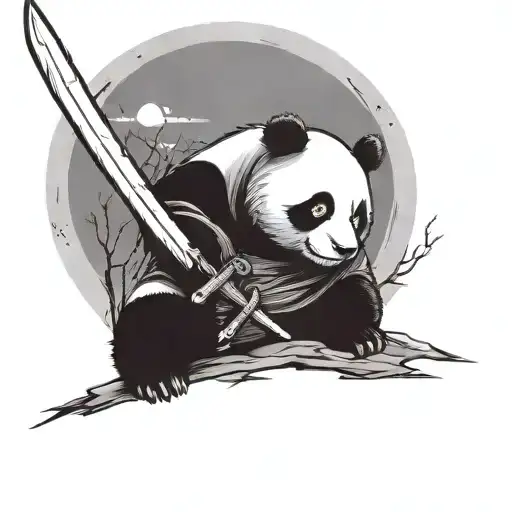 A Panda Wielding A Sword Under The Moonlight