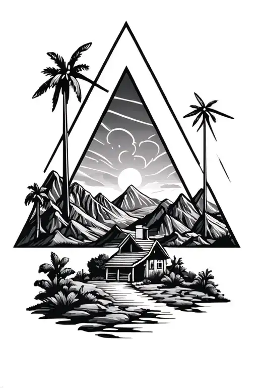 Palm Springs Mountains And 3 Triangles Add Windmills And Palm Trees
