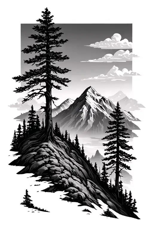 Mountain And Tree Scene