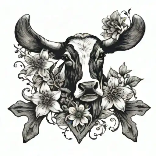 Cross And Wildflowers Intertwined With Cow Print Inside